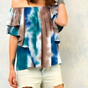 Woman's tiedye, off the shoulder Blouse, size S, Enco Brand